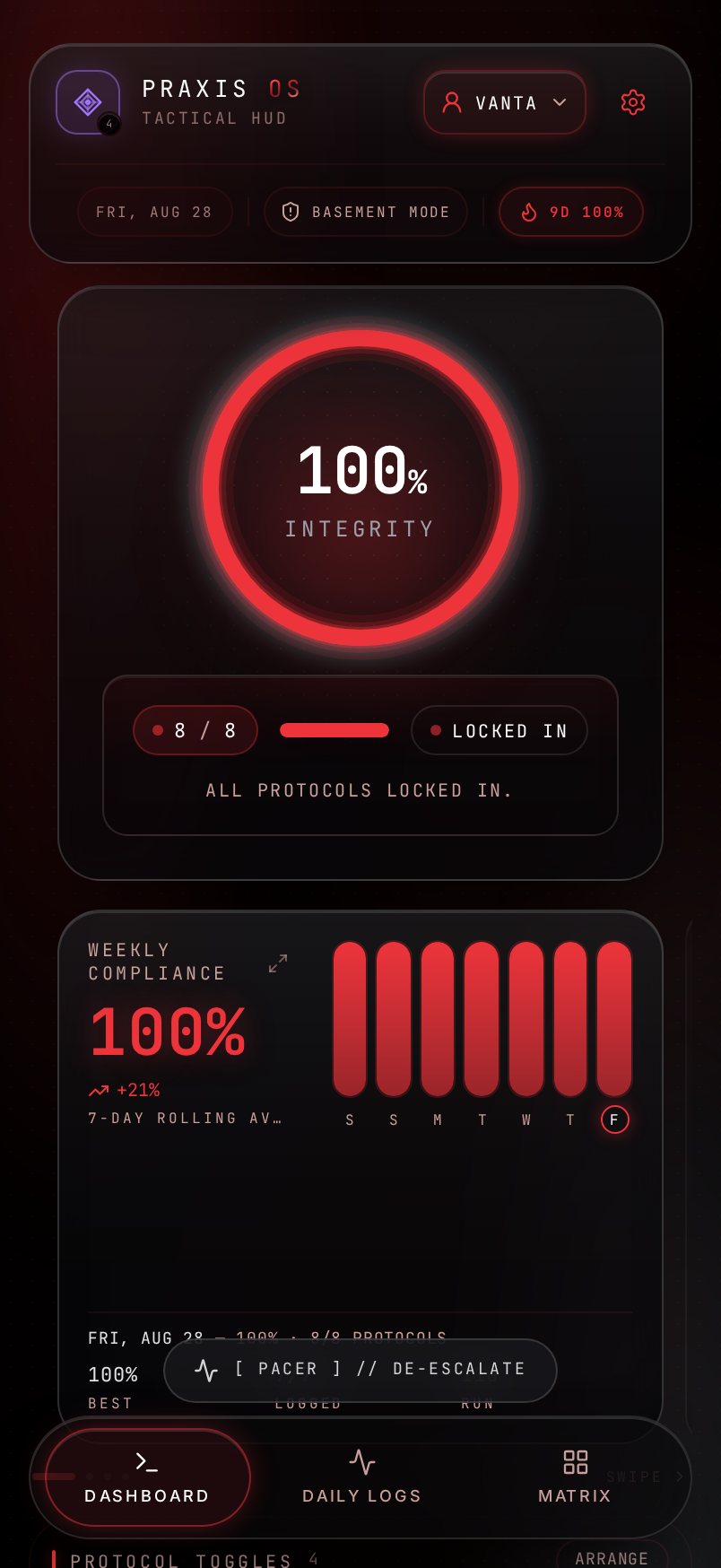 PRAXIS OS Tactical HUD screen