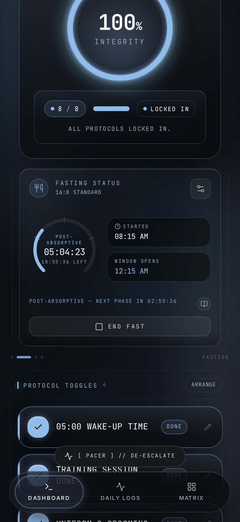 PRAXIS OS Fasting Engine screen