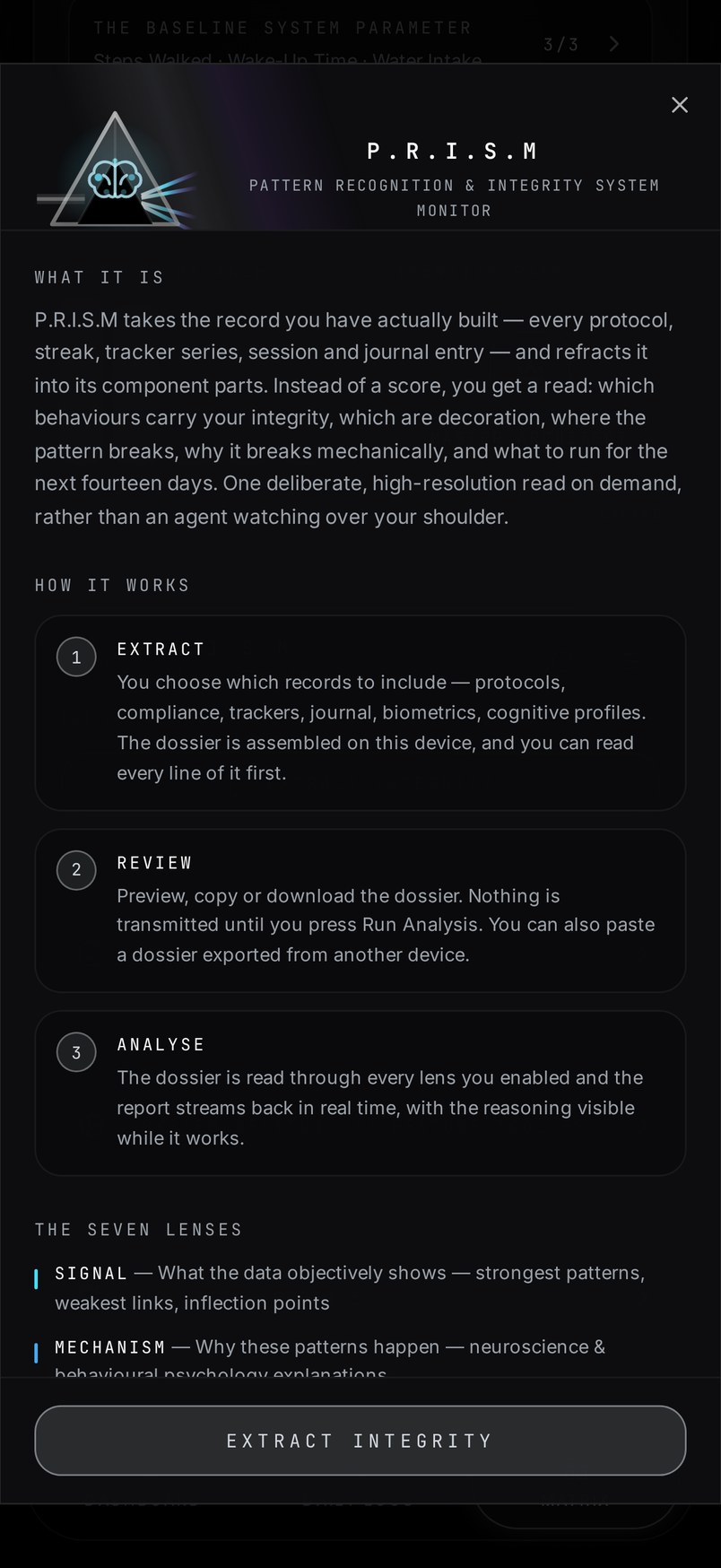 PRAXIS OS P.R.I.S.M screen